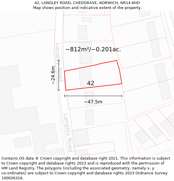 42, LANGLEY ROAD, CHEDGRAVE, NORWICH, NR14 6HD: Plot and title map