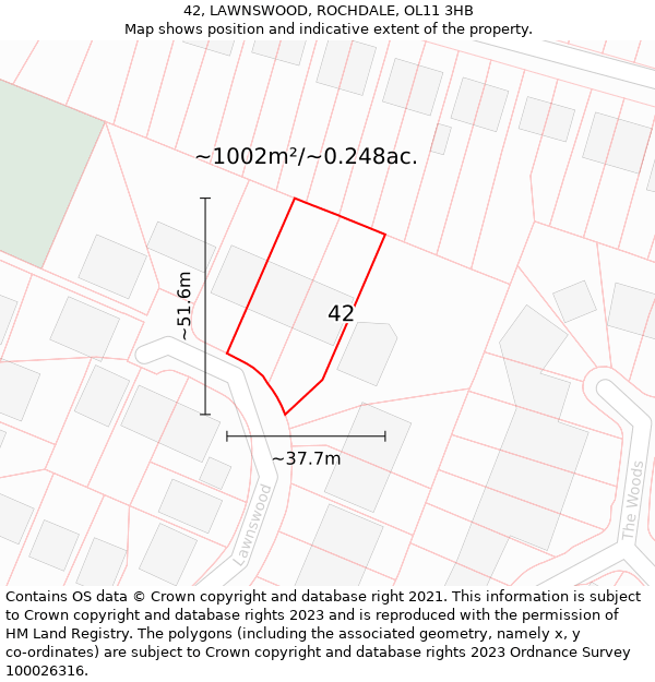 42, LAWNSWOOD, ROCHDALE, OL11 3HB: Plot and title map