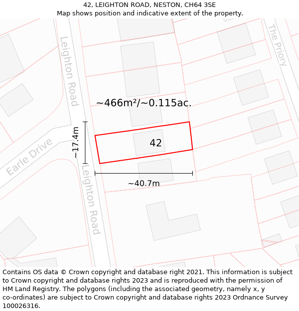 42, LEIGHTON ROAD, NESTON, CH64 3SE: Plot and title map