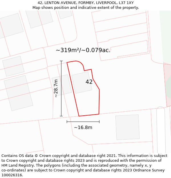 42, LENTON AVENUE, FORMBY, LIVERPOOL, L37 1XY: Plot and title map