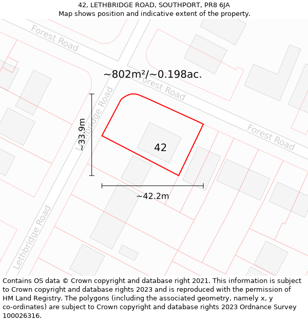 42, LETHBRIDGE ROAD, SOUTHPORT, PR8 6JA: Plot and title map