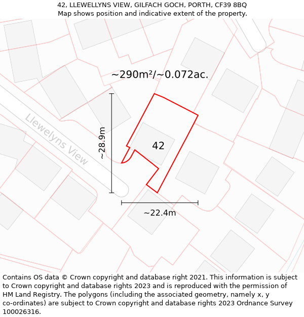42, LLEWELLYNS VIEW, GILFACH GOCH, PORTH, CF39 8BQ: Plot and title map