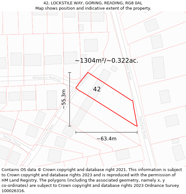 42, LOCKSTILE WAY, GORING, READING, RG8 0AL: Plot and title map