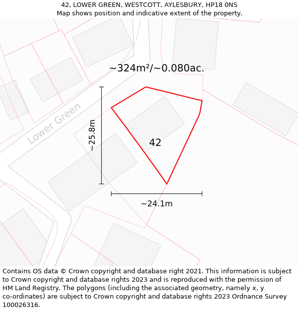 42, LOWER GREEN, WESTCOTT, AYLESBURY, HP18 0NS: Plot and title map