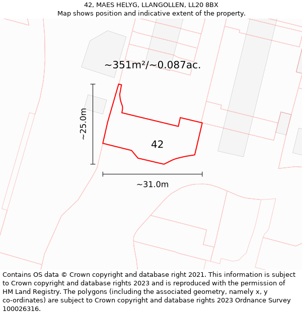 42, MAES HELYG, LLANGOLLEN, LL20 8BX: Plot and title map