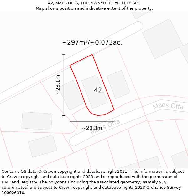 42, MAES OFFA, TRELAWNYD, RHYL, LL18 6PE: Plot and title map