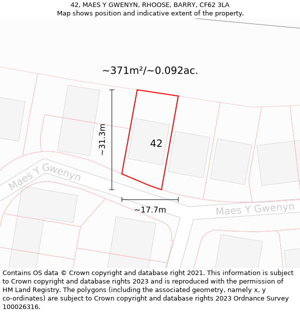 42, MAES Y GWENYN, RHOOSE, BARRY, CF62 3LA: Plot and title map