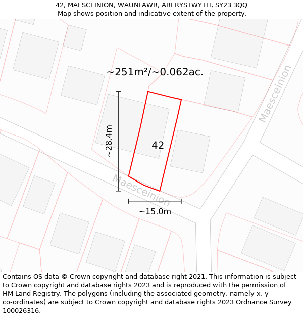 42, MAESCEINION, WAUNFAWR, ABERYSTWYTH, SY23 3QQ: Plot and title map