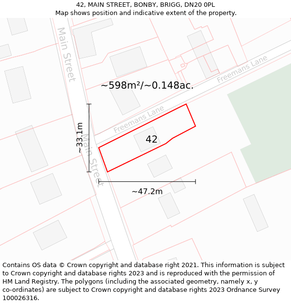 42, MAIN STREET, BONBY, BRIGG, DN20 0PL: Plot and title map