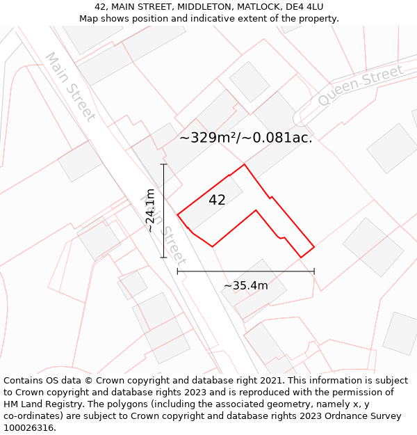 42, MAIN STREET, MIDDLETON, MATLOCK, DE4 4LU: Plot and title map