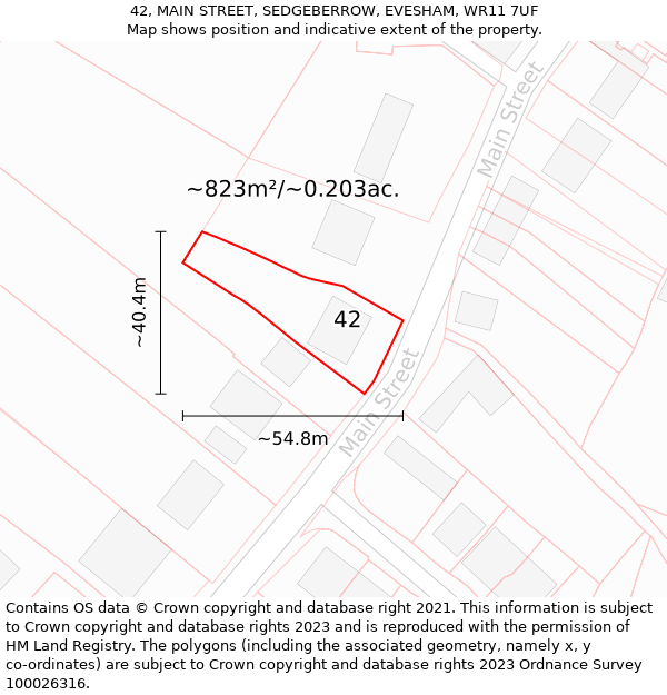 42, MAIN STREET, SEDGEBERROW, EVESHAM, WR11 7UF: Plot and title map