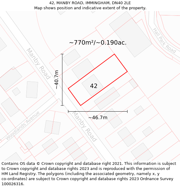 42, MANBY ROAD, IMMINGHAM, DN40 2LE: Plot and title map