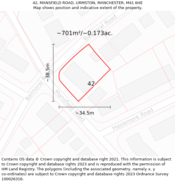 42, MANSFIELD ROAD, URMSTON, MANCHESTER, M41 6HE: Plot and title map