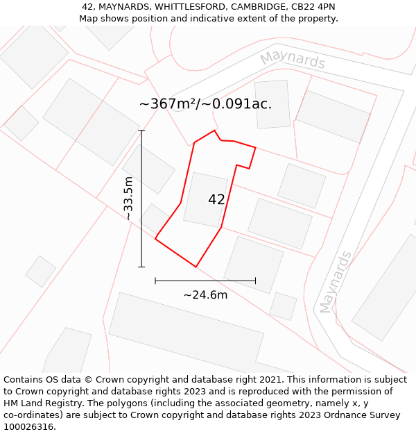 42, MAYNARDS, WHITTLESFORD, CAMBRIDGE, CB22 4PN: Plot and title map