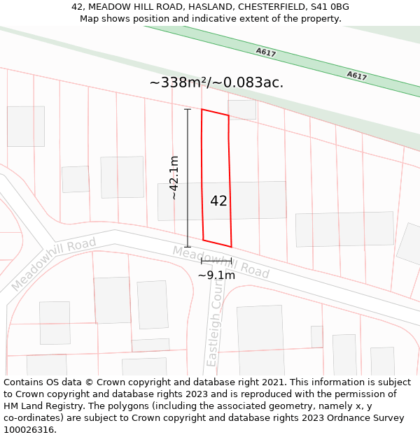 42, MEADOW HILL ROAD, HASLAND, CHESTERFIELD, S41 0BG: Plot and title map