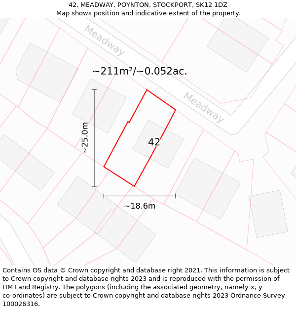 42, MEADWAY, POYNTON, STOCKPORT, SK12 1DZ: Plot and title map