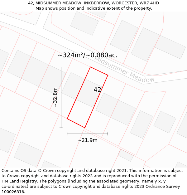 42, MIDSUMMER MEADOW, INKBERROW, WORCESTER, WR7 4HD: Plot and title map