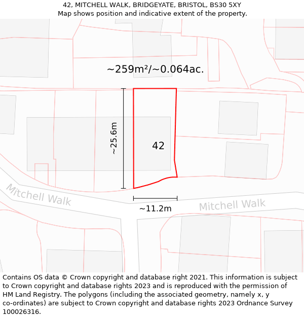 42, MITCHELL WALK, BRIDGEYATE, BRISTOL, BS30 5XY: Plot and title map