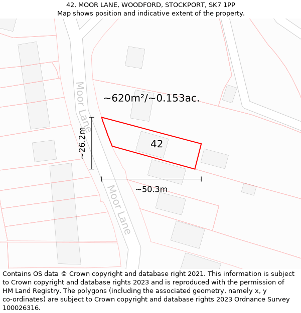 42, MOOR LANE, WOODFORD, STOCKPORT, SK7 1PP: Plot and title map