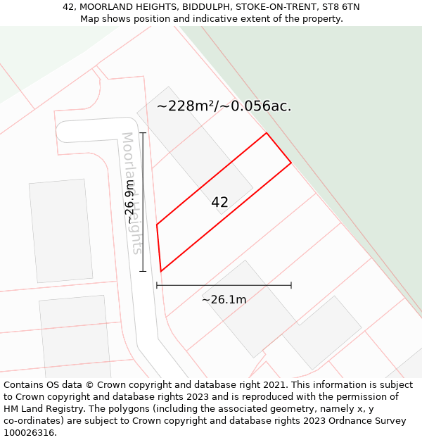 42, MOORLAND HEIGHTS, BIDDULPH, STOKE-ON-TRENT, ST8 6TN: Plot and title map