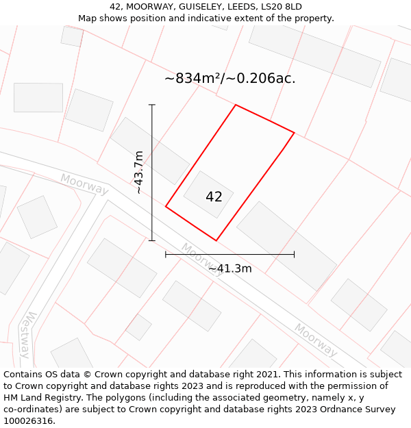 42, MOORWAY, GUISELEY, LEEDS, LS20 8LD: Plot and title map