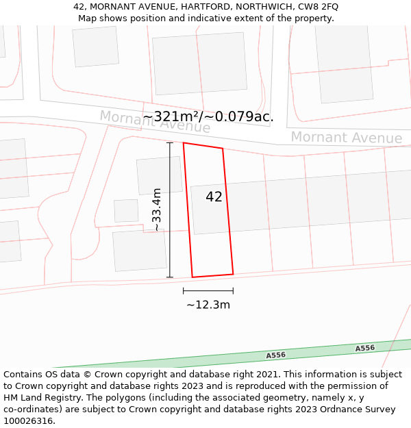 42, MORNANT AVENUE, HARTFORD, NORTHWICH, CW8 2FQ: Plot and title map