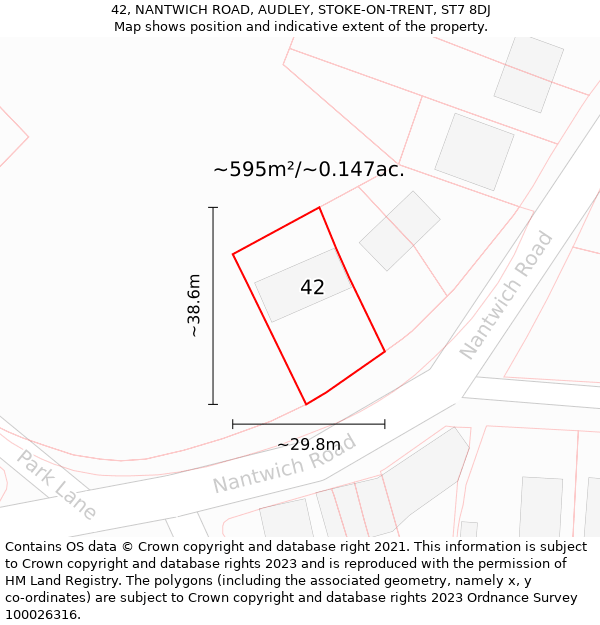 42, NANTWICH ROAD, AUDLEY, STOKE-ON-TRENT, ST7 8DJ: Plot and title map