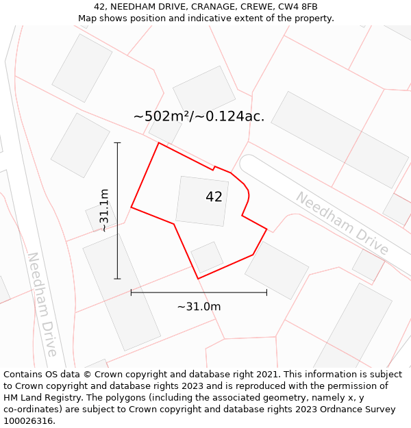 42, NEEDHAM DRIVE, CRANAGE, CREWE, CW4 8FB: Plot and title map