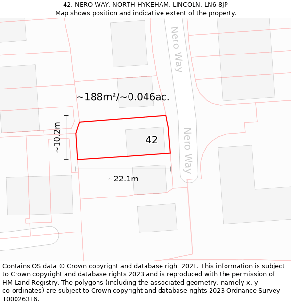 42, NERO WAY, NORTH HYKEHAM, LINCOLN, LN6 8JP: Plot and title map