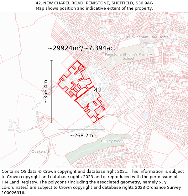 42, NEW CHAPEL ROAD, PENISTONE, SHEFFIELD, S36 9AG: Plot and title map