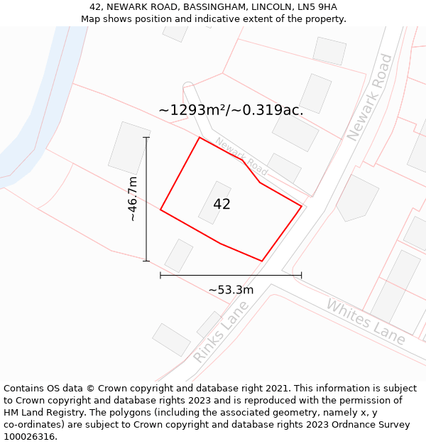 42, NEWARK ROAD, BASSINGHAM, LINCOLN, LN5 9HA: Plot and title map