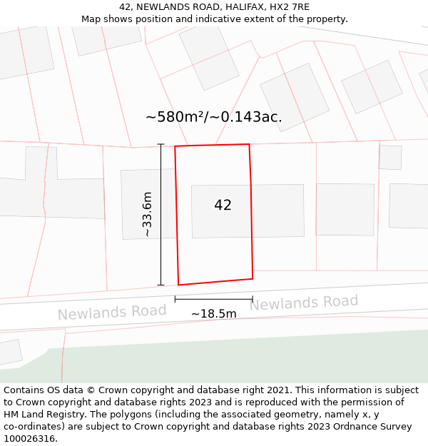 42, NEWLANDS ROAD, HALIFAX, HX2 7RE: Plot and title map