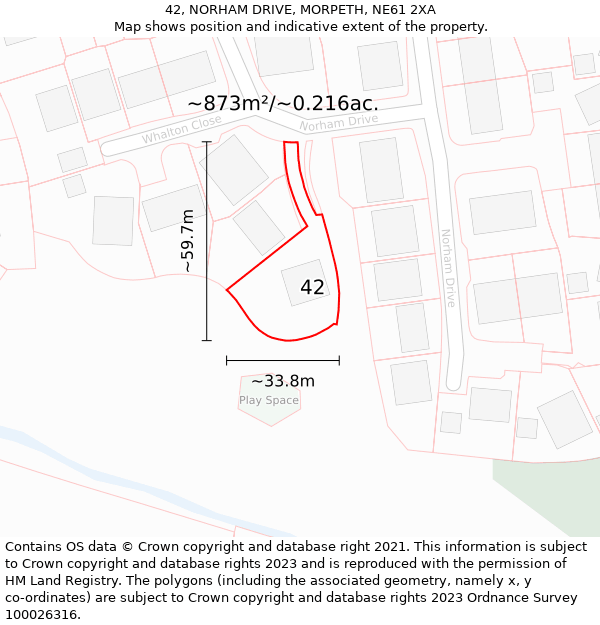 42, NORHAM DRIVE, MORPETH, NE61 2XA: Plot and title map