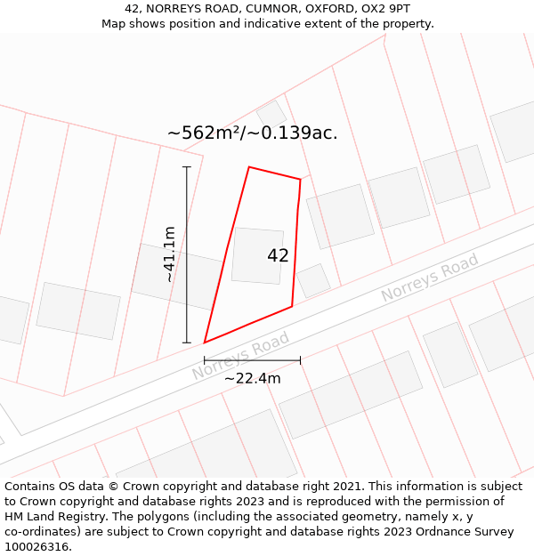 42, NORREYS ROAD, CUMNOR, OXFORD, OX2 9PT: Plot and title map