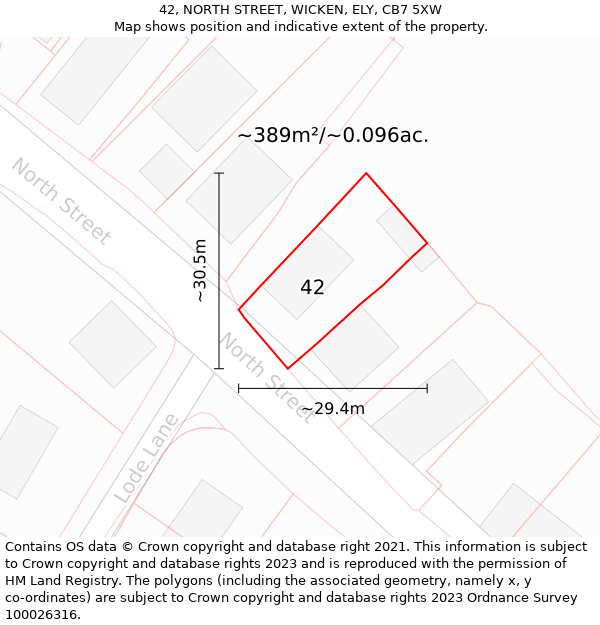 42, NORTH STREET, WICKEN, ELY, CB7 5XW: Plot and title map