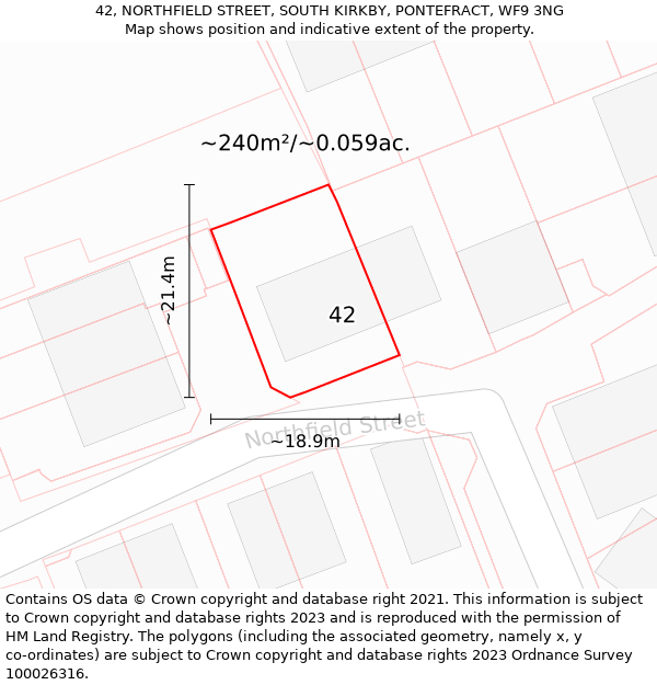 42, NORTHFIELD STREET, SOUTH KIRKBY, PONTEFRACT, WF9 3NG: Plot and title map