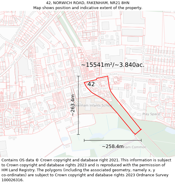 42, NORWICH ROAD, FAKENHAM, NR21 8HN: Plot and title map