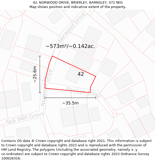 42, NORWOOD DRIVE, BRIERLEY, BARNSLEY, S72 9EG: Plot and title map