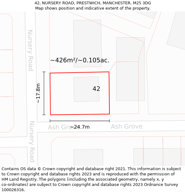 42, NURSERY ROAD, PRESTWICH, MANCHESTER, M25 3DG: Plot and title map