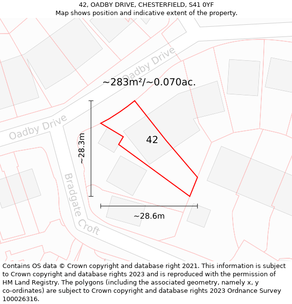 42, OADBY DRIVE, CHESTERFIELD, S41 0YF: Plot and title map