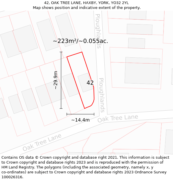 42, OAK TREE LANE, HAXBY, YORK, YO32 2YL: Plot and title map