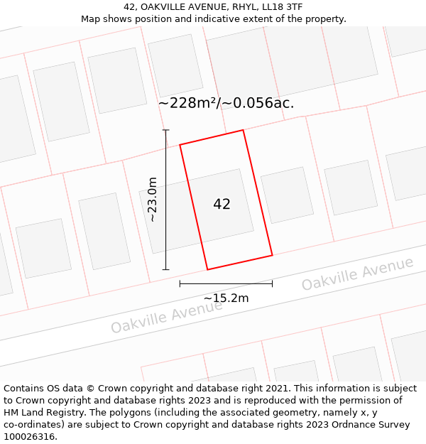 42, OAKVILLE AVENUE, RHYL, LL18 3TF: Plot and title map