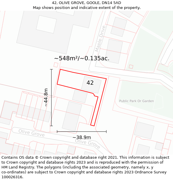 42, OLIVE GROVE, GOOLE, DN14 5AD: Plot and title map