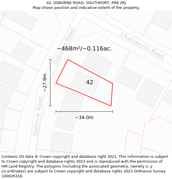 42, OSBORNE ROAD, SOUTHPORT, PR8 2RJ: Plot and title map