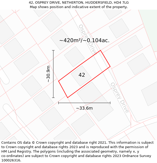 42, OSPREY DRIVE, NETHERTON, HUDDERSFIELD, HD4 7LG: Plot and title map