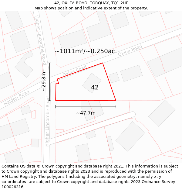 42, OXLEA ROAD, TORQUAY, TQ1 2HF: Plot and title map