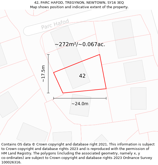 42, PARC HAFOD, TREGYNON, NEWTOWN, SY16 3EQ: Plot and title map