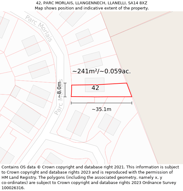 42, PARC MORLAIS, LLANGENNECH, LLANELLI, SA14 8XZ: Plot and title map