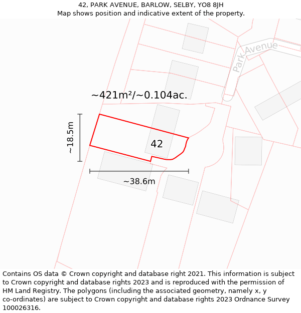 42, PARK AVENUE, BARLOW, SELBY, YO8 8JH: Plot and title map