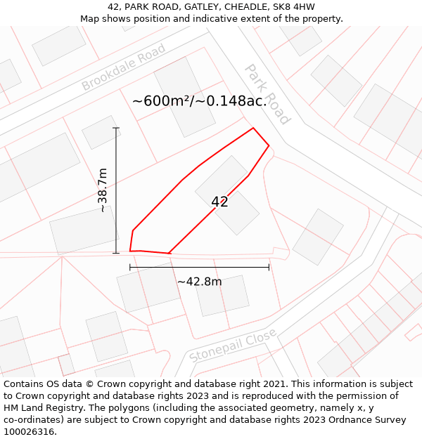 42, PARK ROAD, GATLEY, CHEADLE, SK8 4HW: Plot and title map